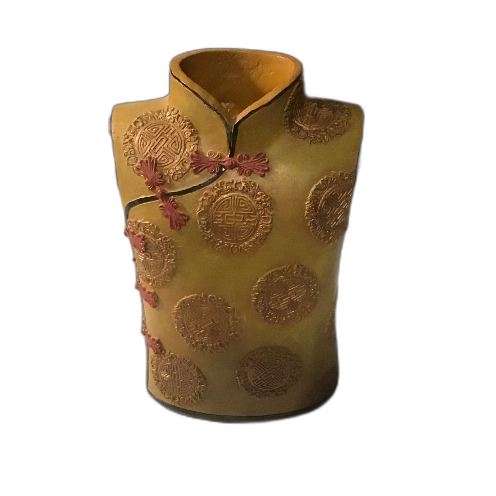 Vintage Mystic Passage Gold Ceramic Asian Mandarin Tang Jacket Figural Vase